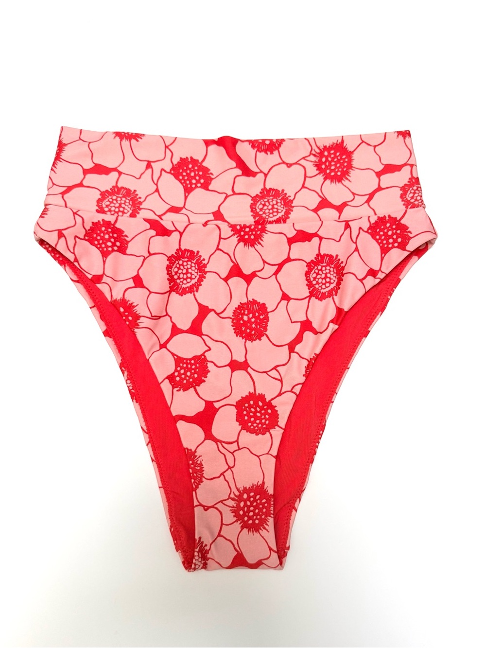 aerie Coral and Light Pink Floral High Cut Cheeky Bikini Bottoms Small